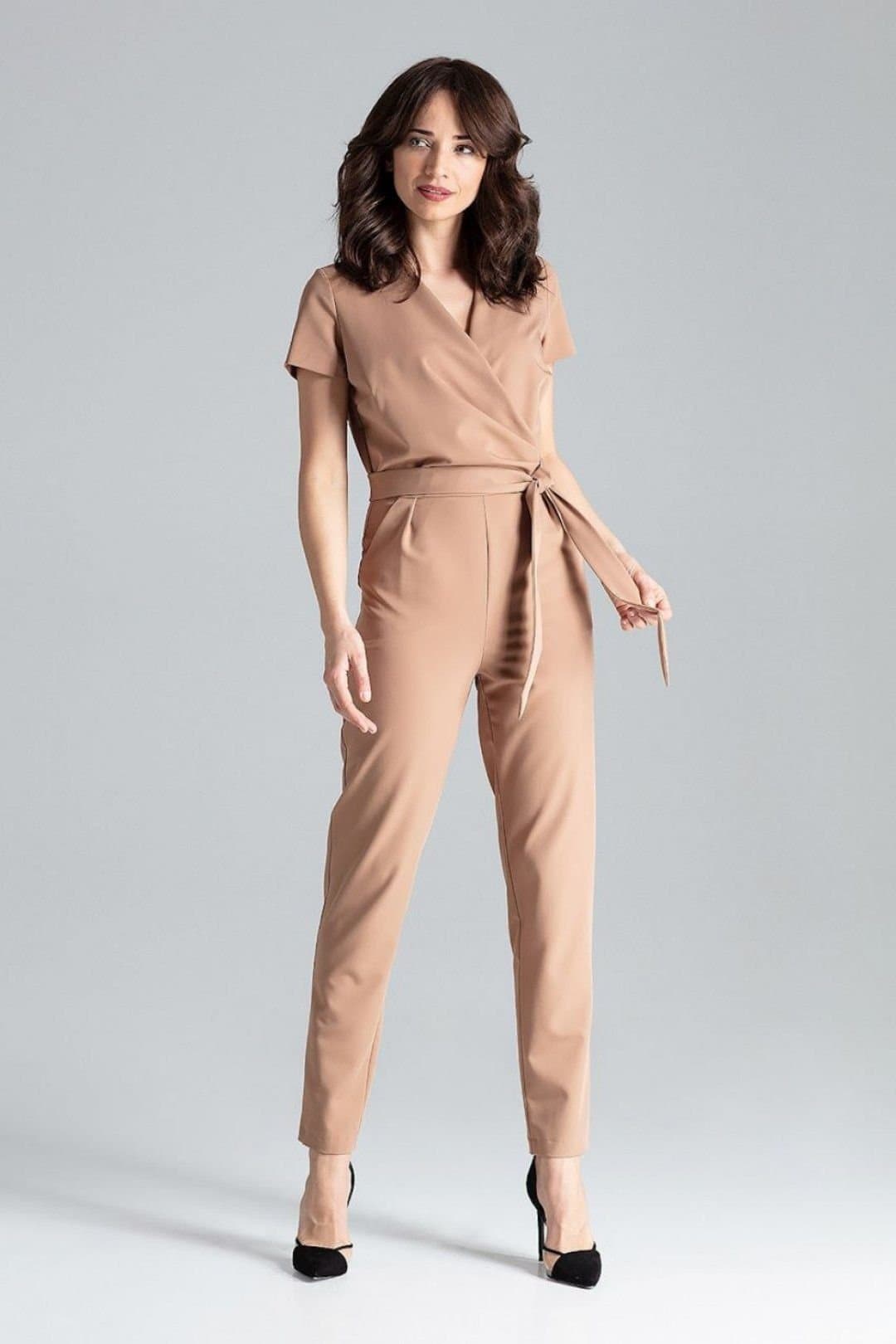 Love Lace Love Lace Women's Draped Waist Short Sleeve Jumpsuit in Brown