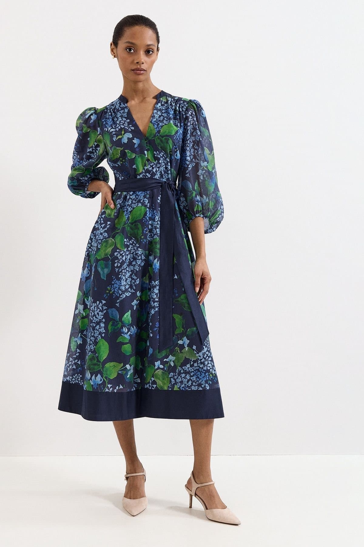Phase Eight Phase Eight Women's V-Neck Midi Tie Dress in Dark Navy