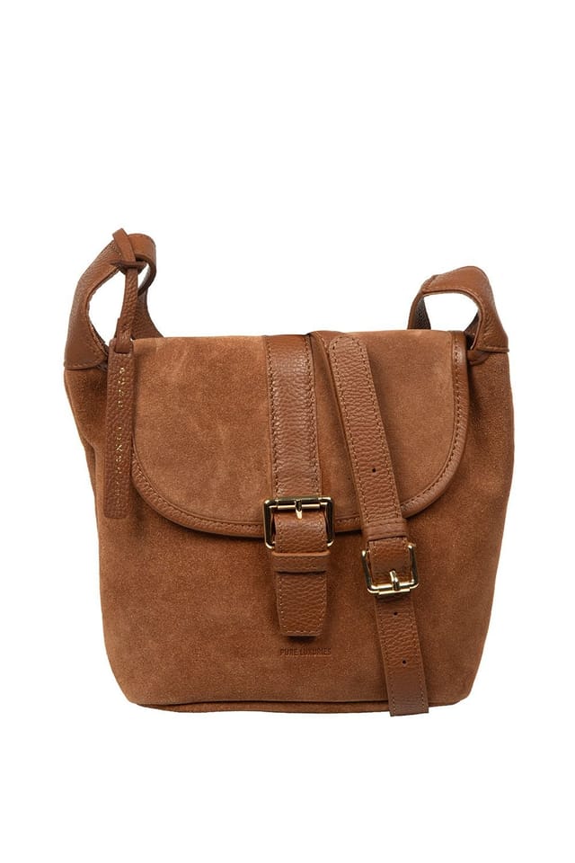 Pure Luxuries London Pure Luxuries London Women's 'Aveline' Suede & Leather Cross Body Bag in Tan - 2