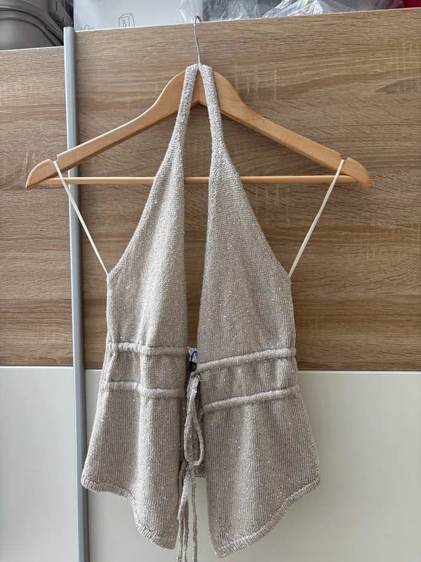 Bershka Bershka Sequin halter neck top in silver