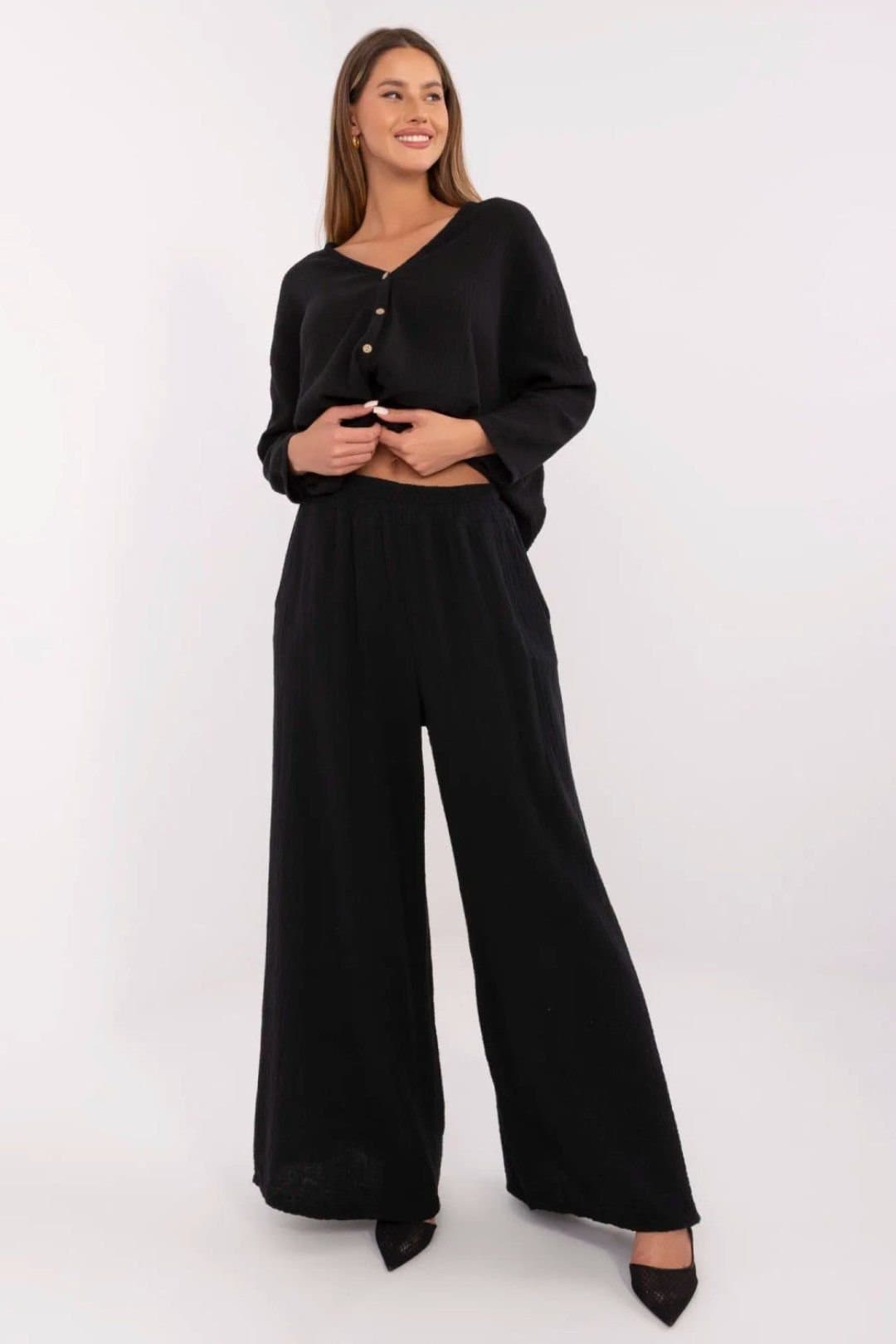 Love Lace Love Lace Black Cotton Muslin Palazzo Trousers
