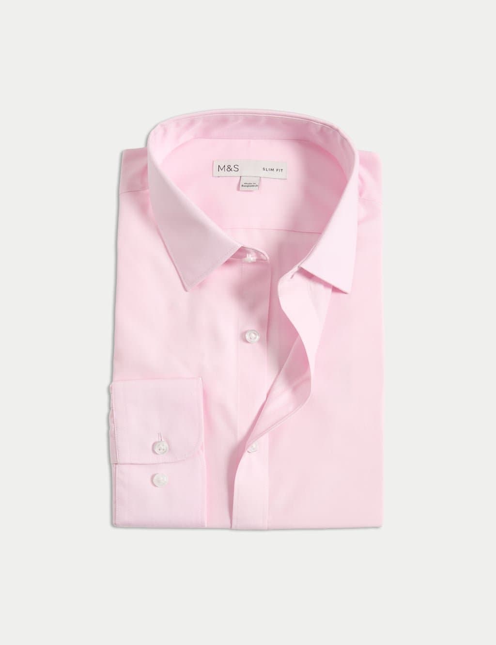 Marks & Spencer M&S Pink Slim Fit Easy Iron Shirt