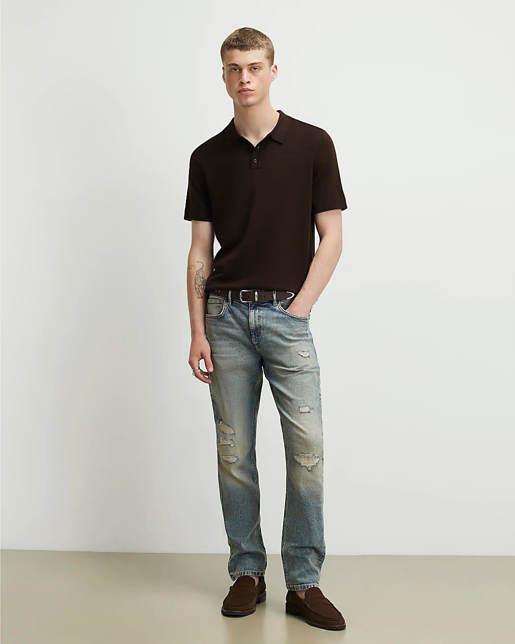River Island Mens River Island Blue Slim Fit Washed Ripped Jeans
