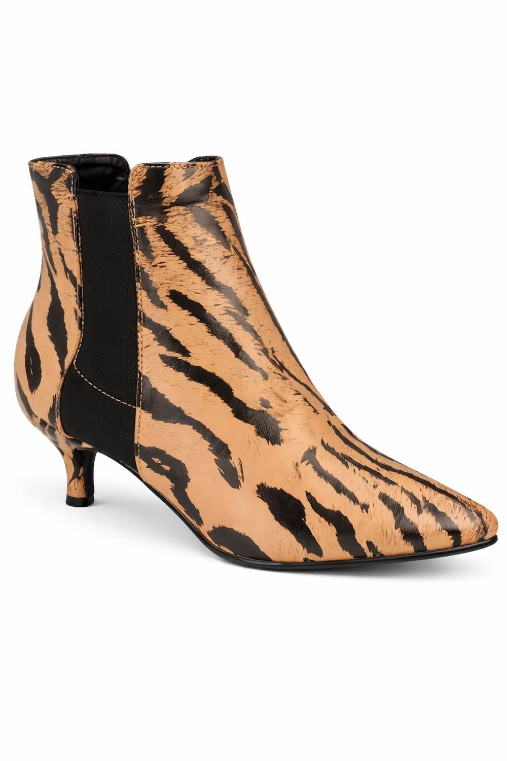 Spot On Spot On Women's Animal Print Pointed Toe Ankle Boot with Slim Heel in Beige - 3