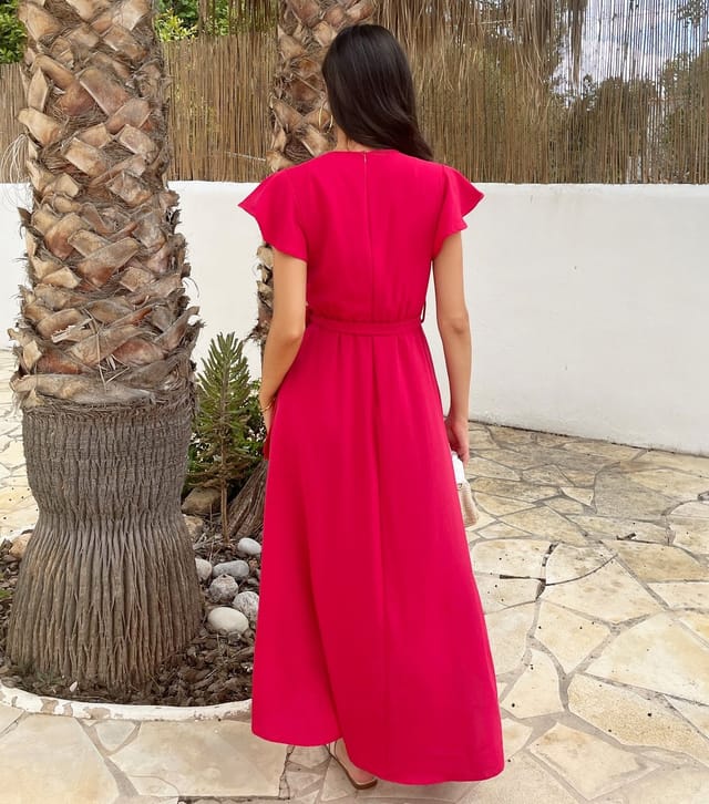 AX Paris Women's Dark Pink Flutter Sleeve Belted Midi Dress AX Paris New Look - 3
