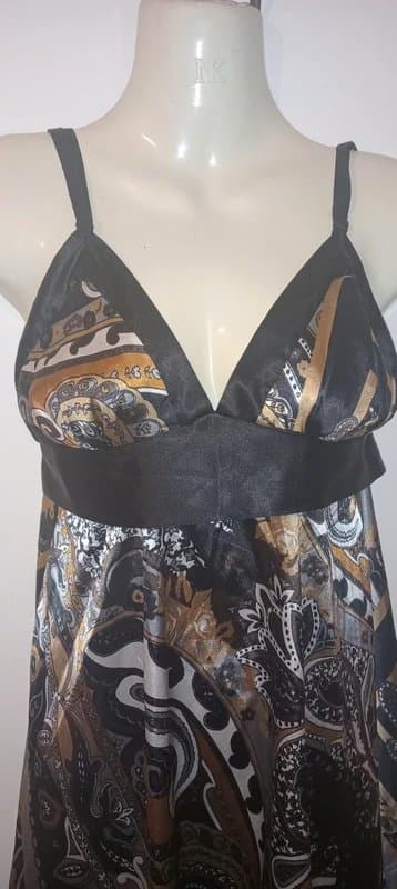 Lipsy LIPSY black + gold, Silk/satin looking flair dress - Size 8