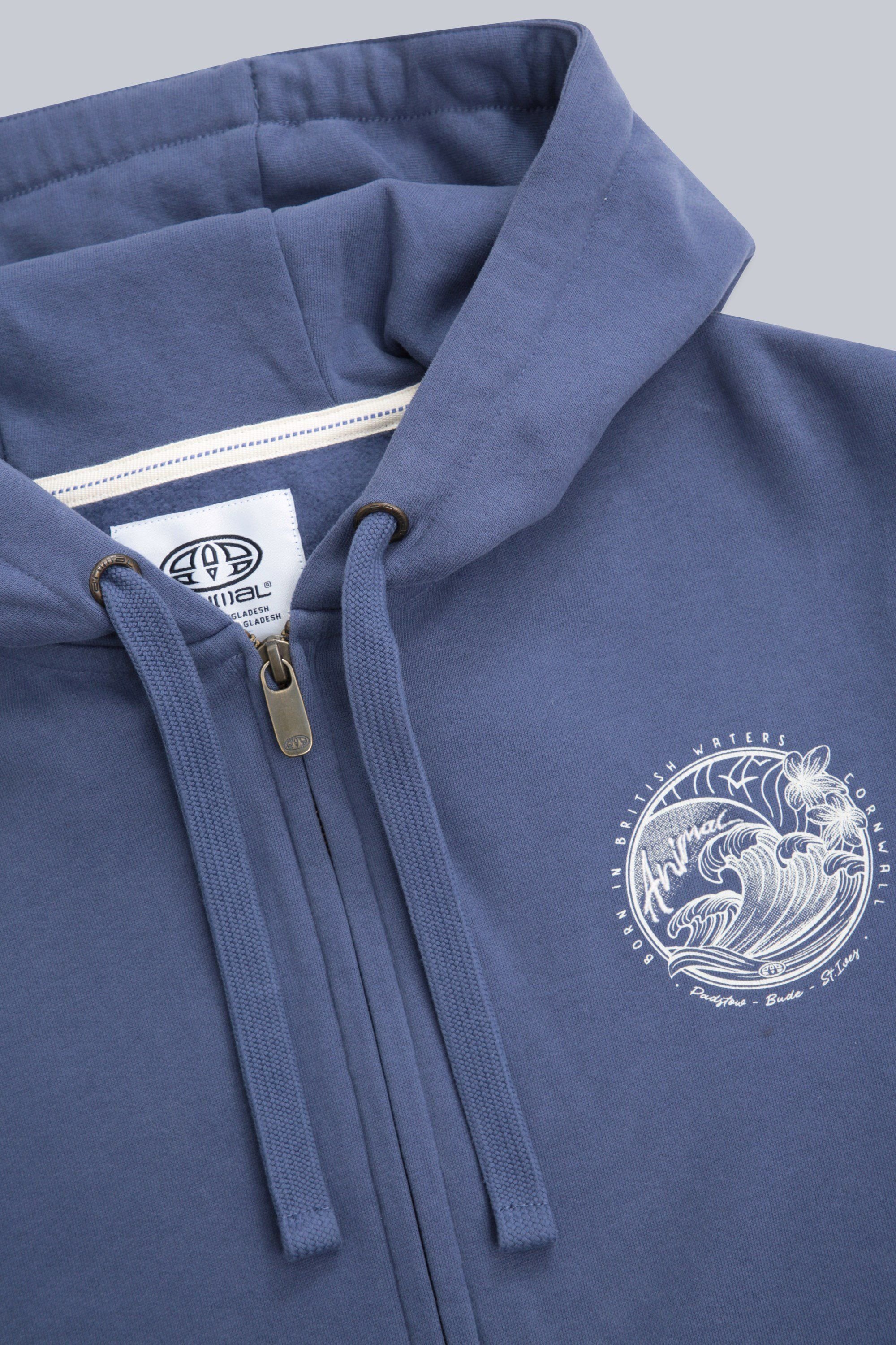 Animal Animal Women's 'Maya' Cornwall Print Warm Lightweight Comfortable Zip Through Hoodie in Blue - 3