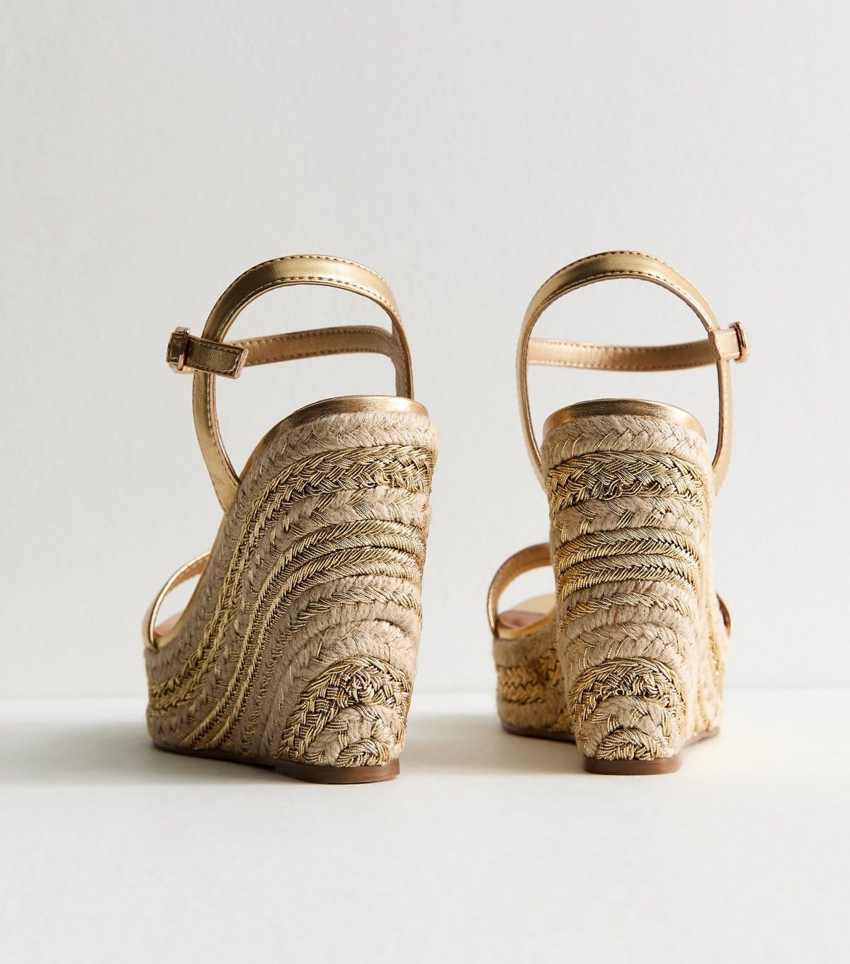 New Look Women's Wide Fit Gold Faux Leather Platform Wedge Sandals Vegan New Look - 4