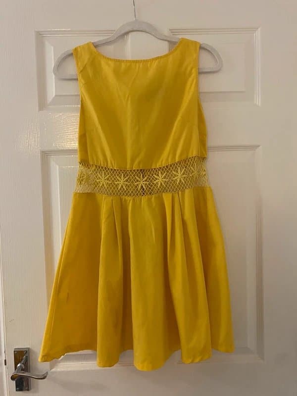 AX Paris A X Paris yellow mini a line dress with lace flower cut out