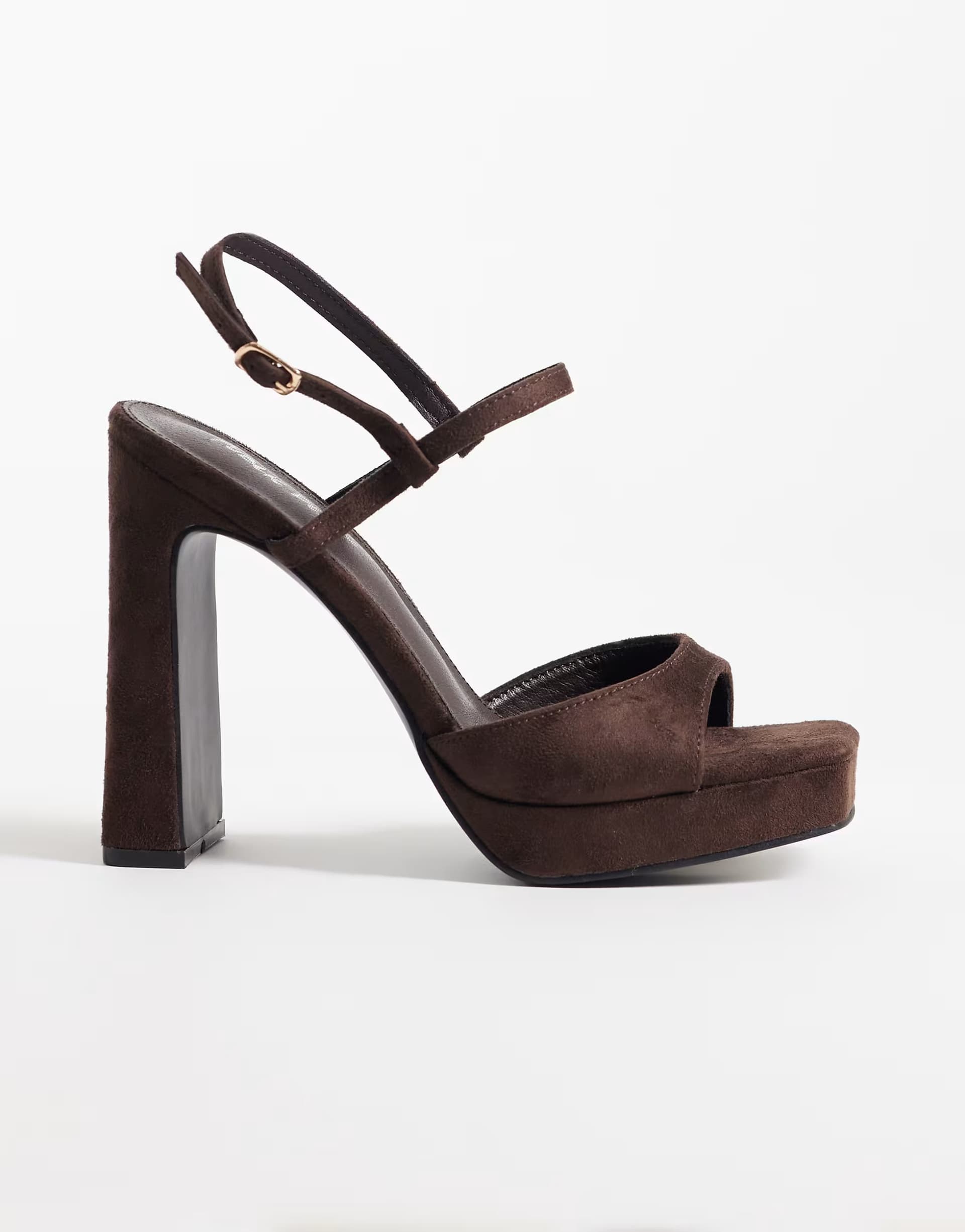 ASOS Public Desire Rhoda platform heeled sandals in chocolate suedette