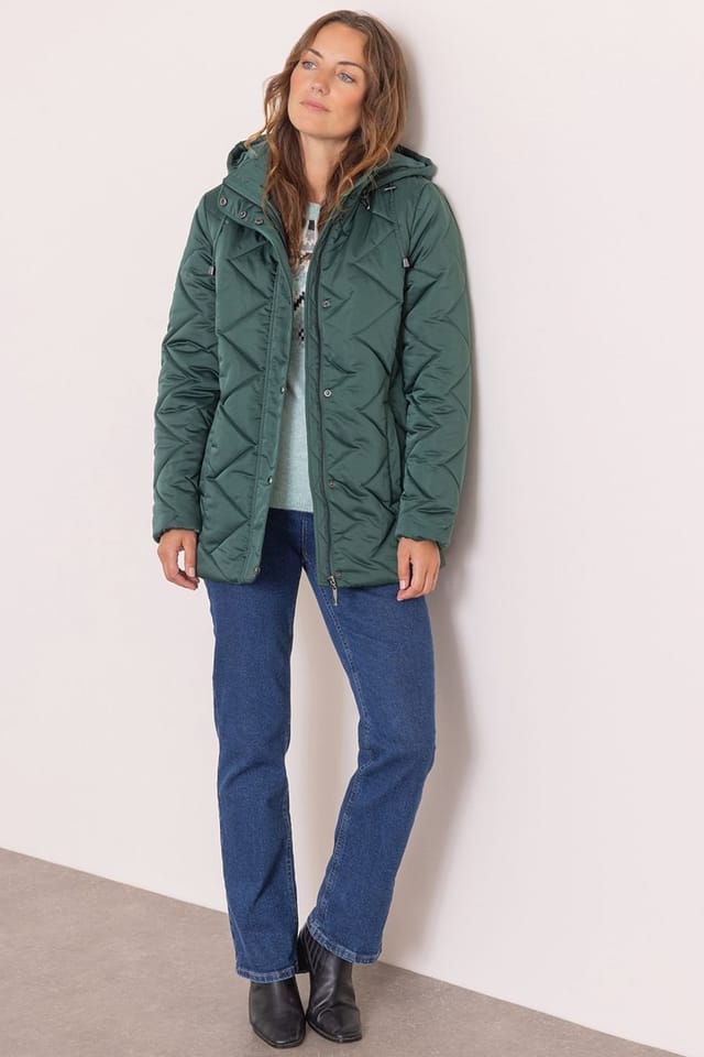 Anna Rose Anna Rose Women's Hooded Zig Zag Quilted Coat in Green - 2