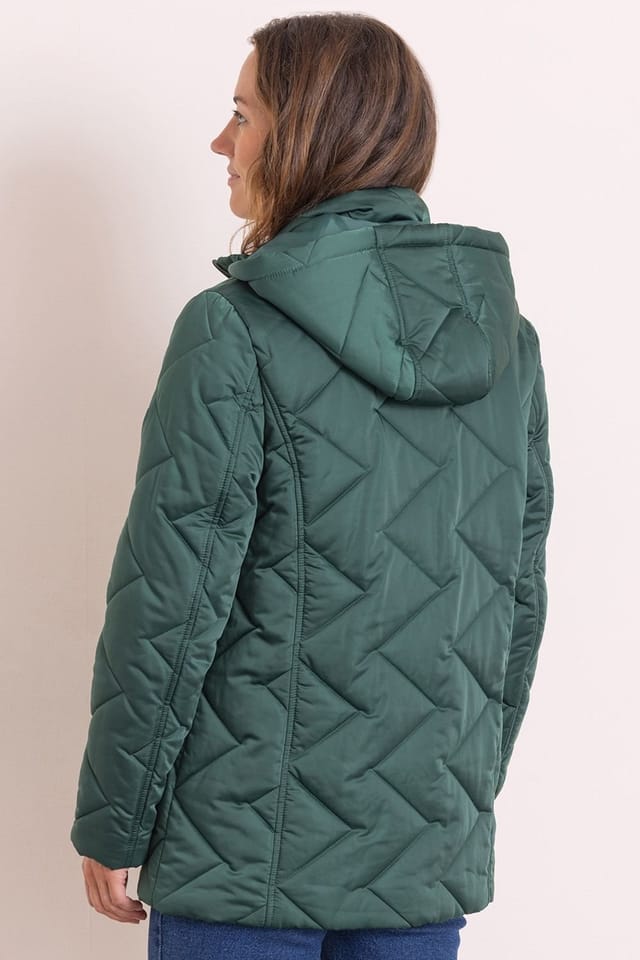 Anna Rose Anna Rose Women's Hooded Zig Zag Quilted Coat in Green - 3