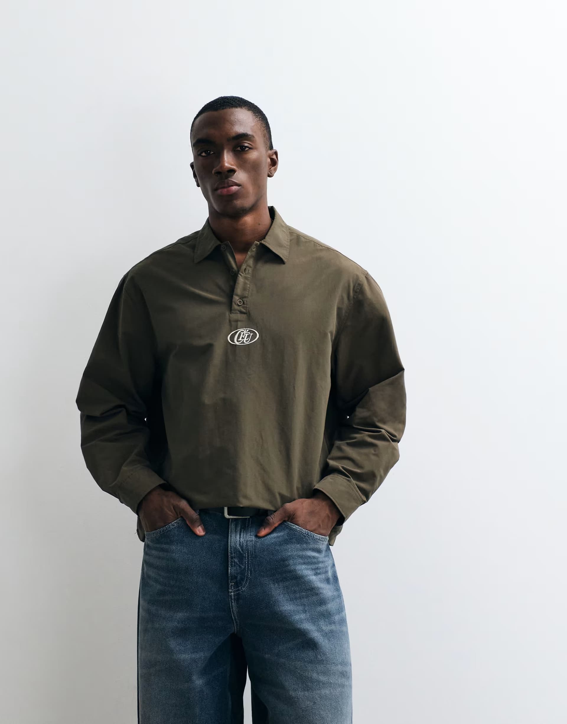 ASOS ASOS DESIGN oversized polo shirt with embroidery in khaki