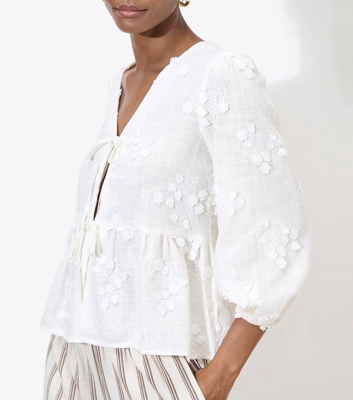 Apricot Women's White Floral Applique Tie Front Top Apricot New Look - 4