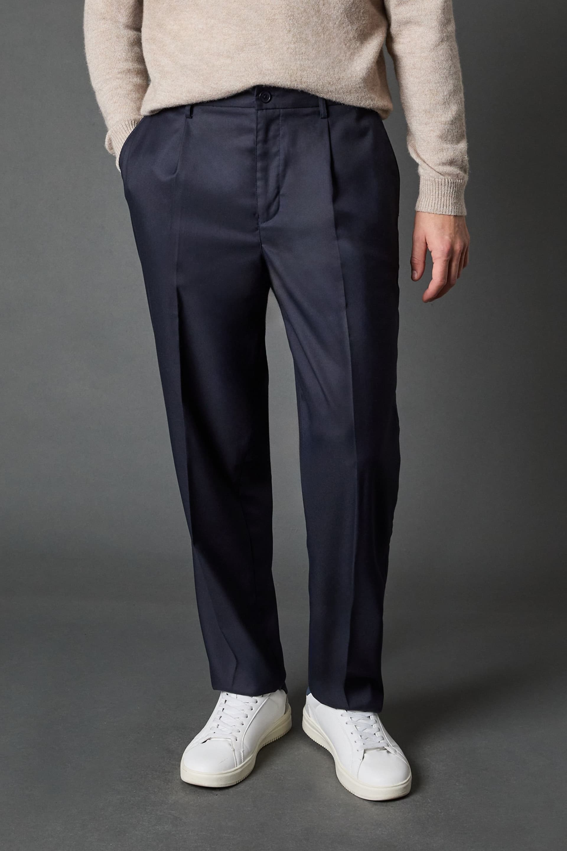 Burton Burton Men's Navy Pleat Front Wide Leg Smart Trousers
