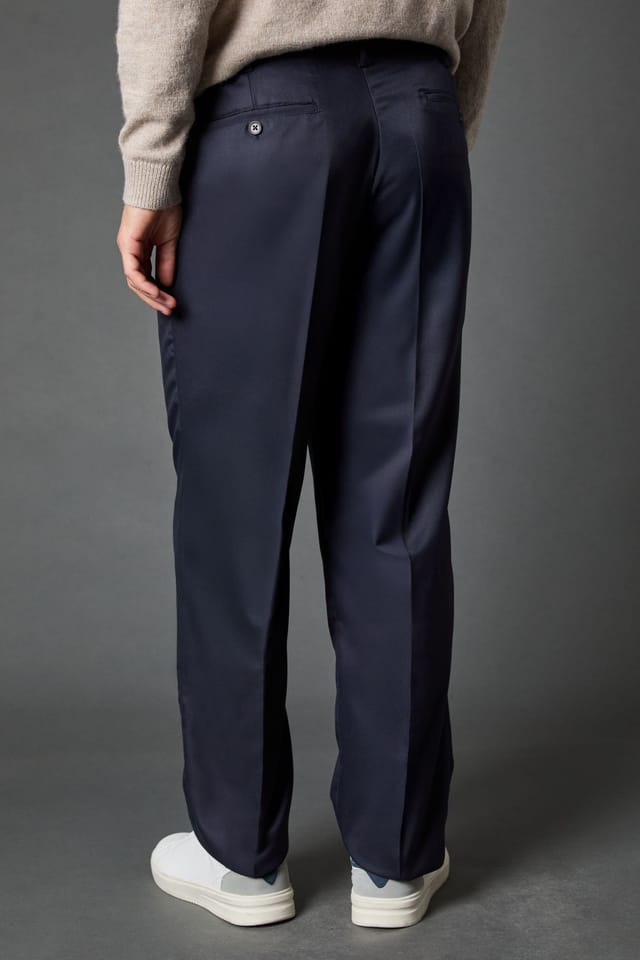 Burton Burton Men's Navy Pleat Front Wide Leg Smart Trousers - 3