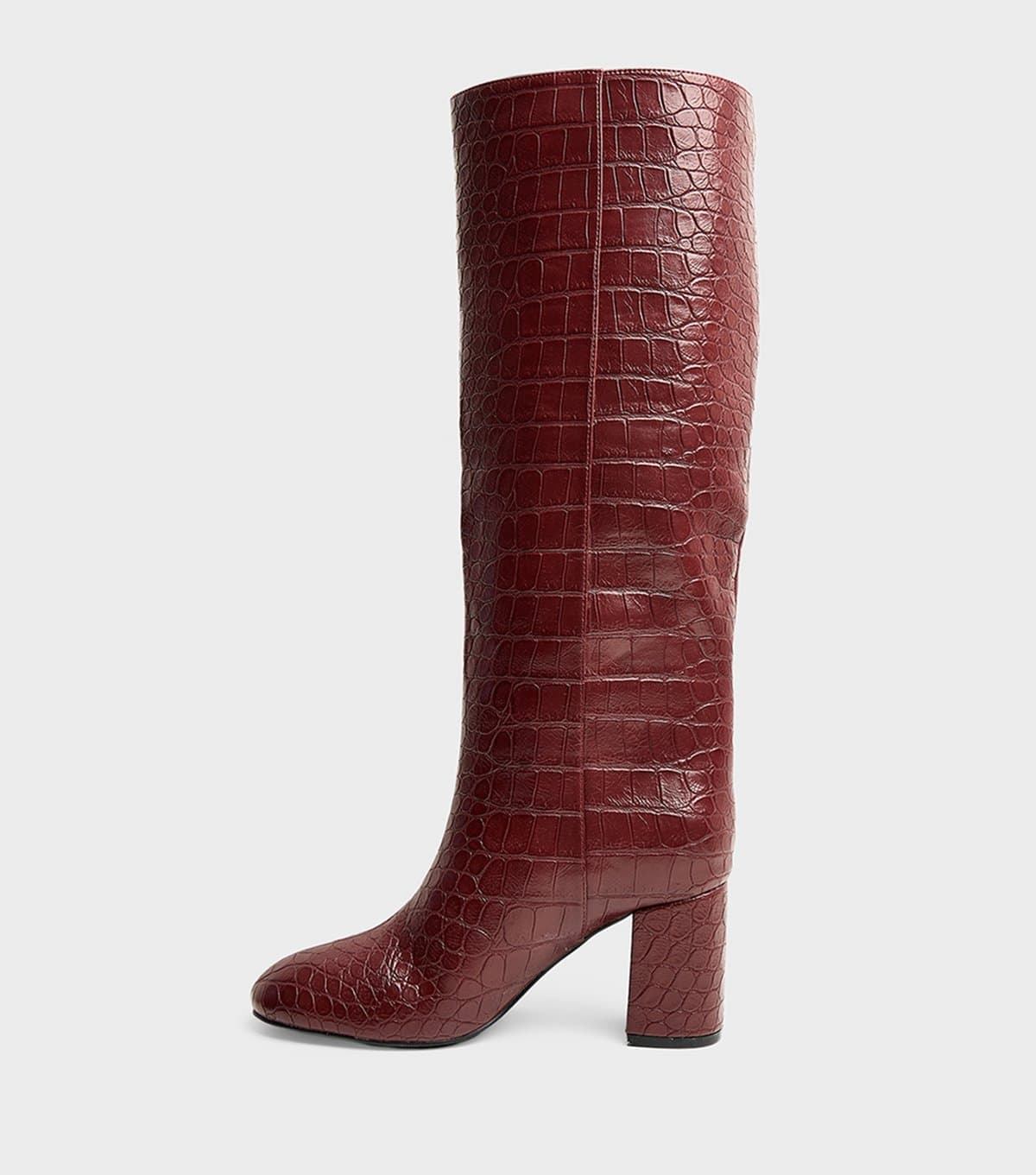 Public Desire Women's Dark Burgundy Maison Croc Faux Leather Block Heel Boots Public Desire New Look