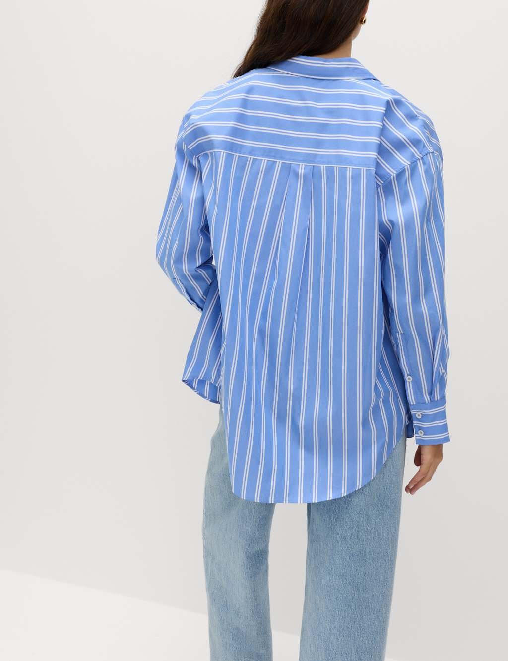 Marks & Spencer M&S Pure Cotton Striped Girlfriend Shirt Blue Mix - 4