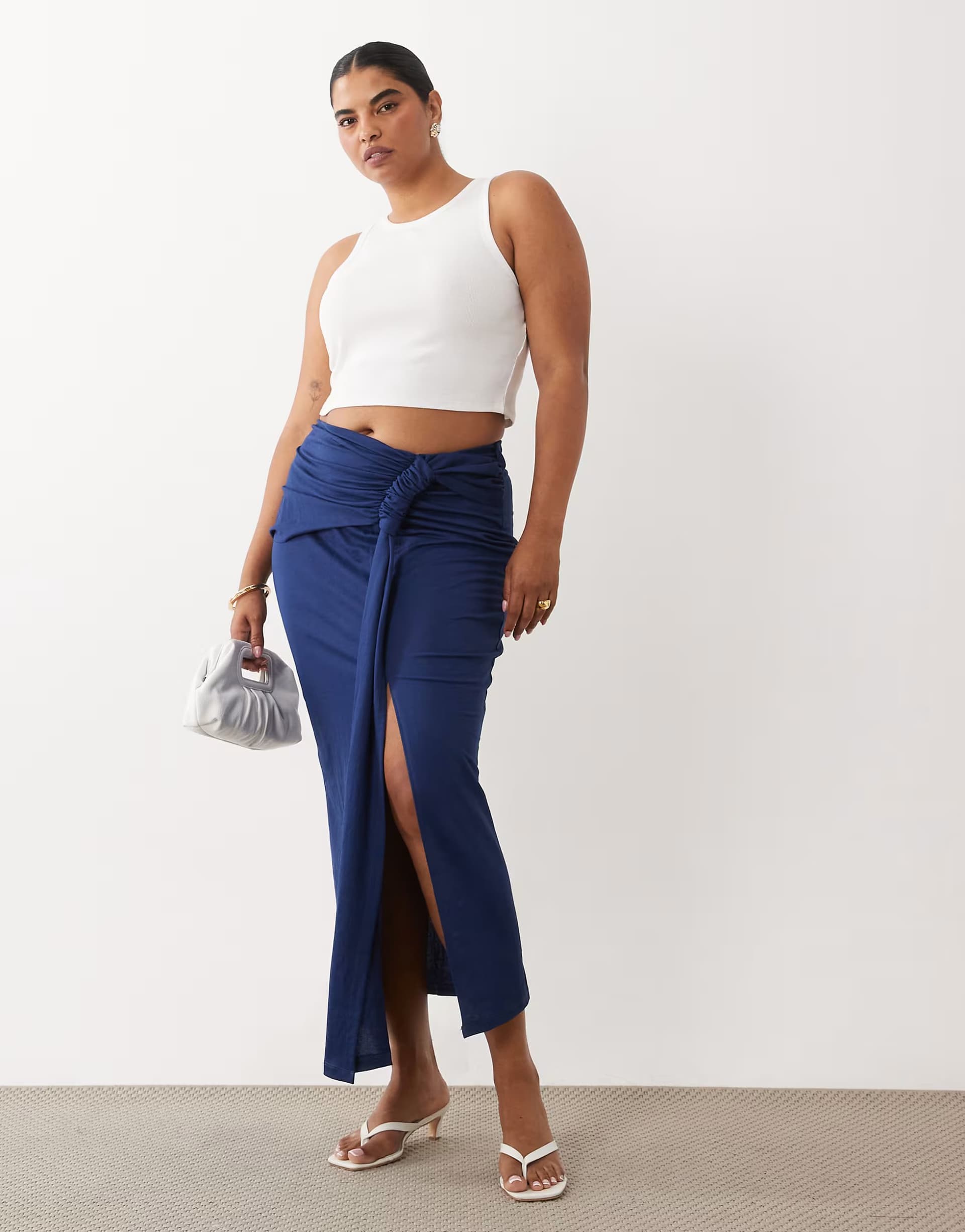 ASOS ASOS Curve Navy Sateen Midi Skirt