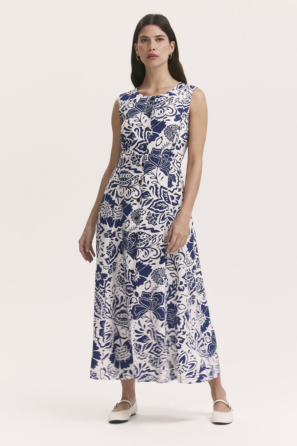 Finery London Finery London Women's Aimee Floral Midi Dress in Mid Navy