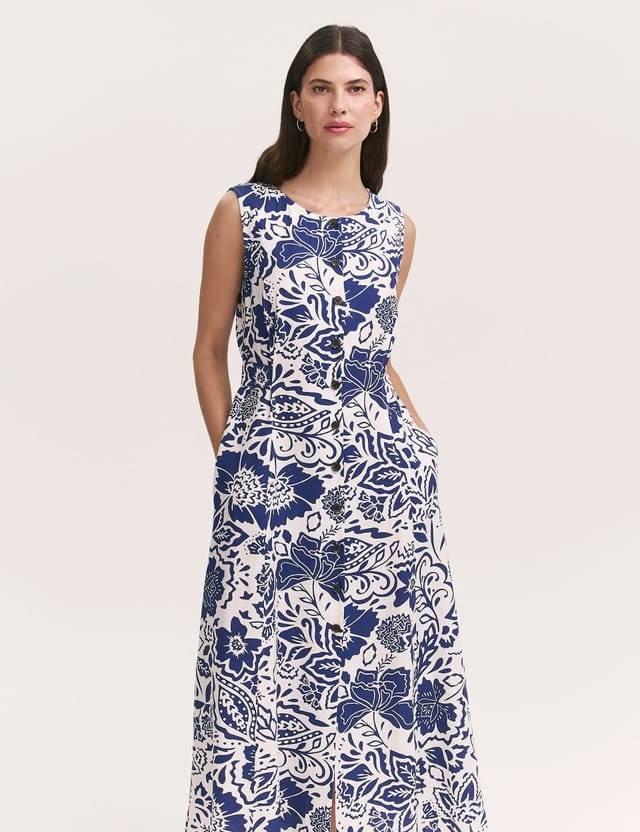Finery London Finery London Women's Aimee Floral Midi Dress in Mid Navy - 2