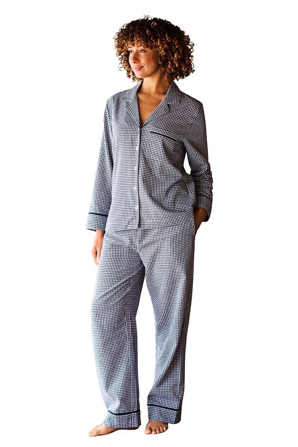 Christy CHRISTY Women's 'Gingham' Yarn-Dyed Cotton Pyjama Set in Blue