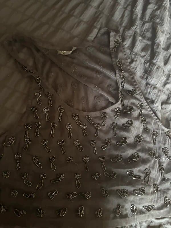 Topshop Black cropped embellished mesh vest