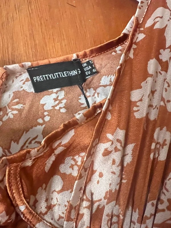PrettyLittleThing Pretty little thing Rust Floral Print Satin Cup Detail Draped Midi Dress size 12 - 1