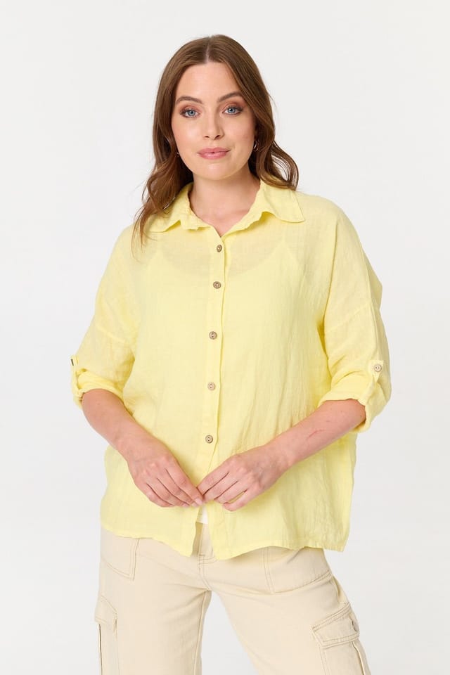 Izabel London Izabel London Women's Relaxed 3/4 Sleeve Button Front Shirt in Yellow - 2