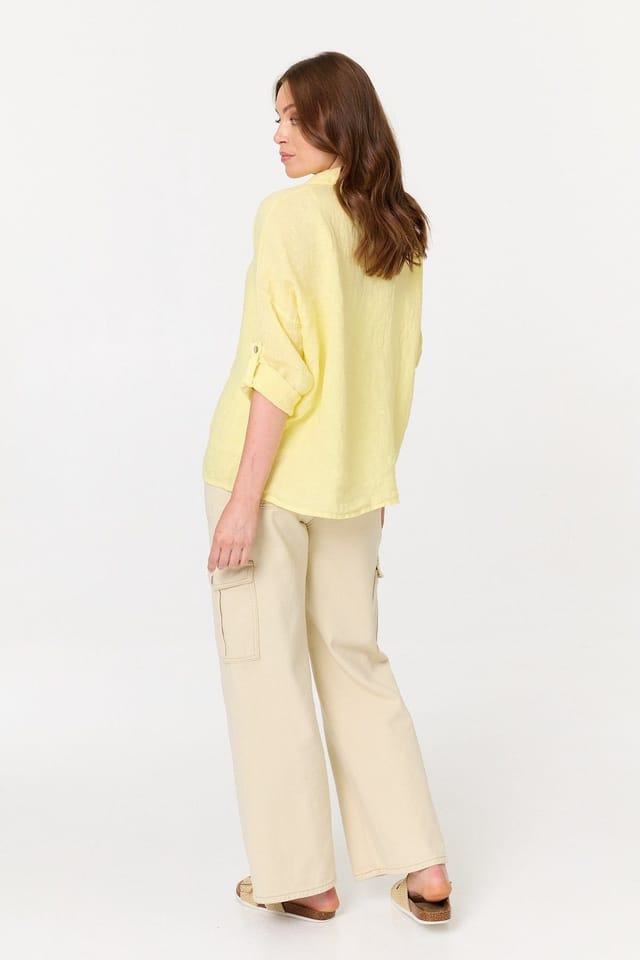 Izabel London Izabel London Women's Relaxed 3/4 Sleeve Button Front Shirt in Yellow - 3