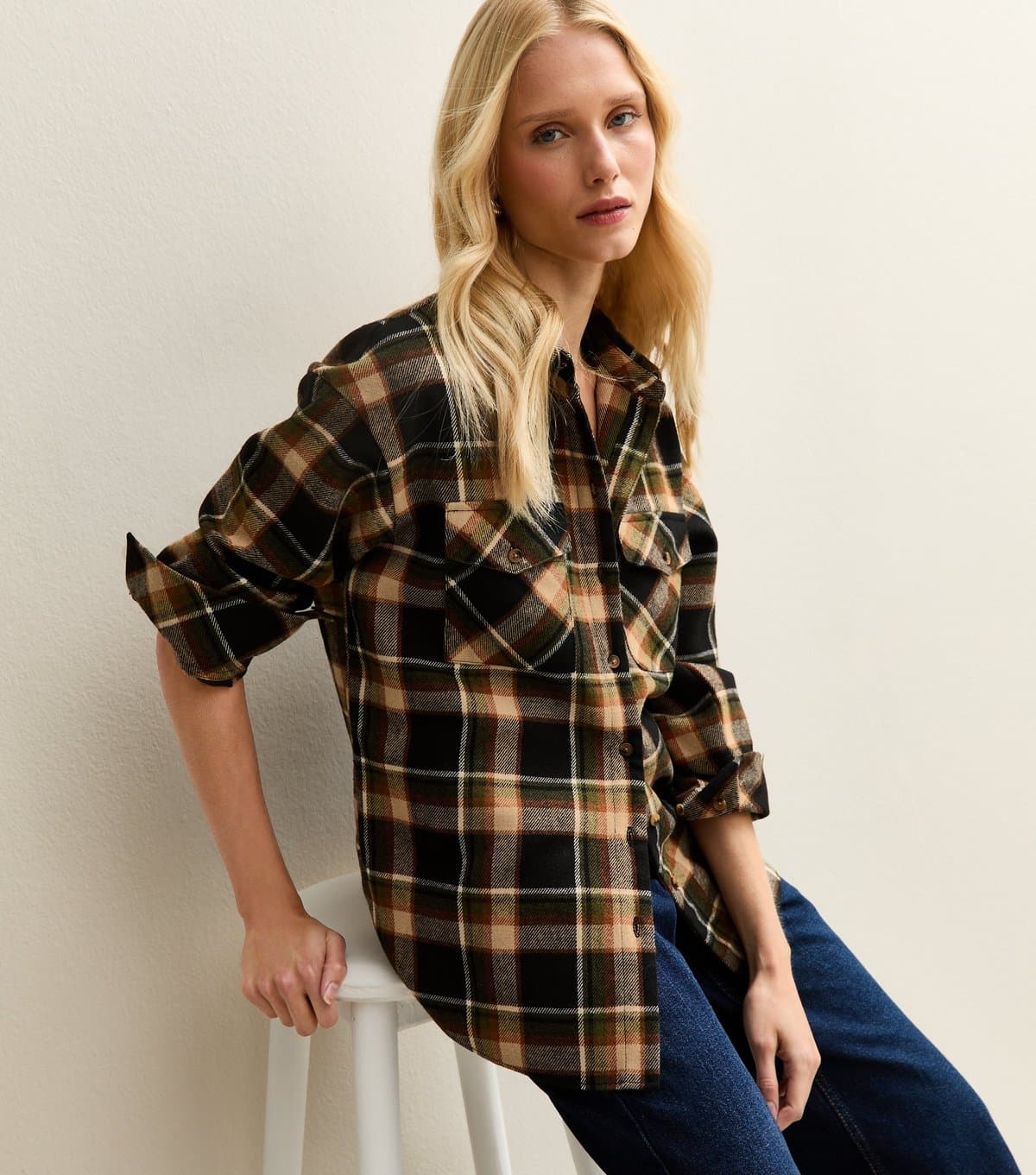 New Look Women's Brown Checked Brushed Shirt New Look