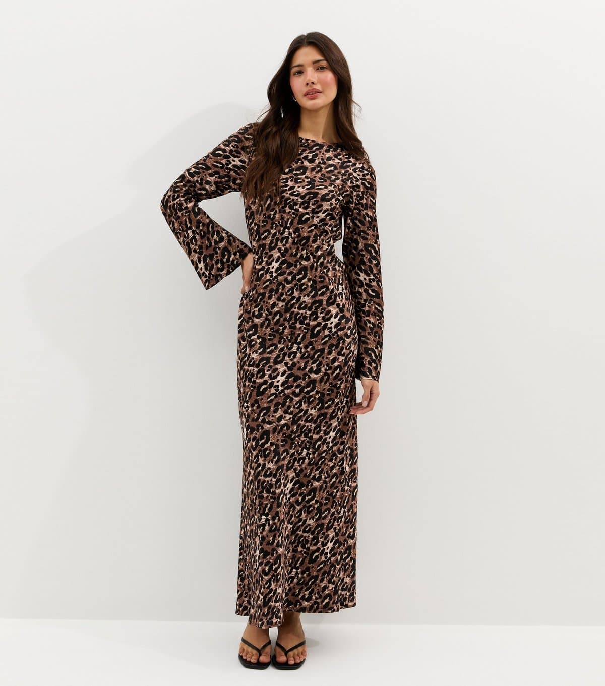 New Look Women's Brown Animal Print Satin Cowl Back Maxi Dress New Look