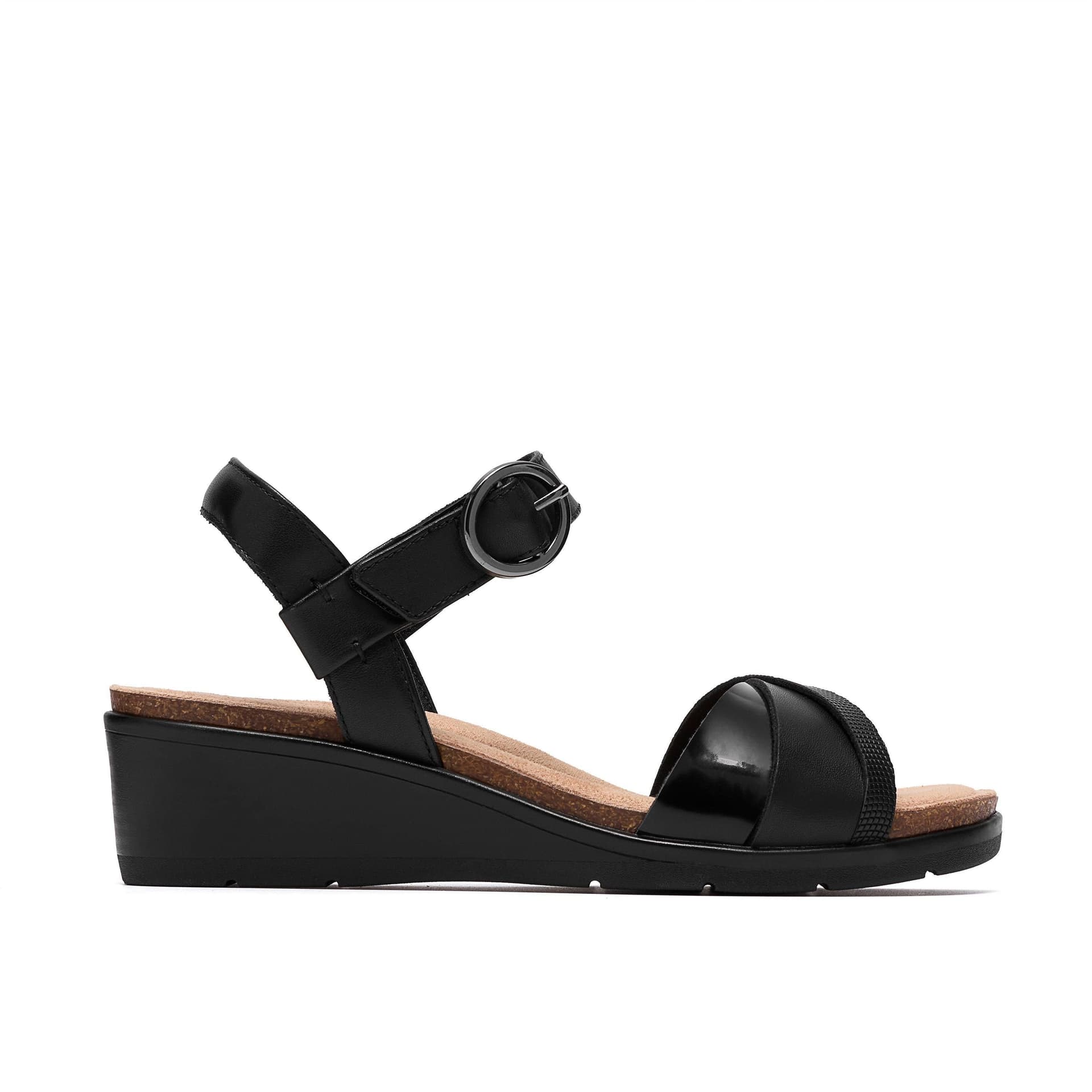 Clarks Clarks Women's Kacha Twist Black Leather Wedge Sandals