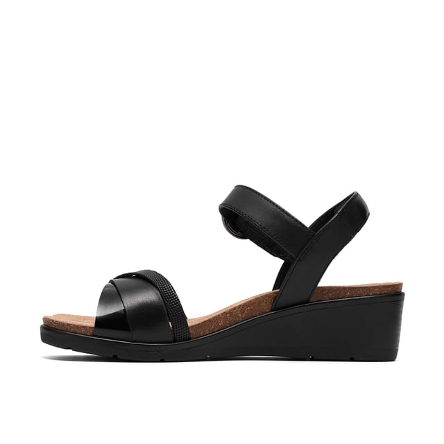 Clarks Clarks Women's Kacha Twist Black Leather Wedge Sandals - 2