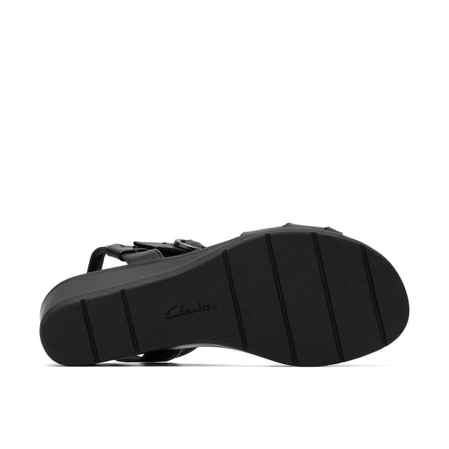 Clarks Clarks Women's Kacha Twist Black Leather Wedge Sandals - 3