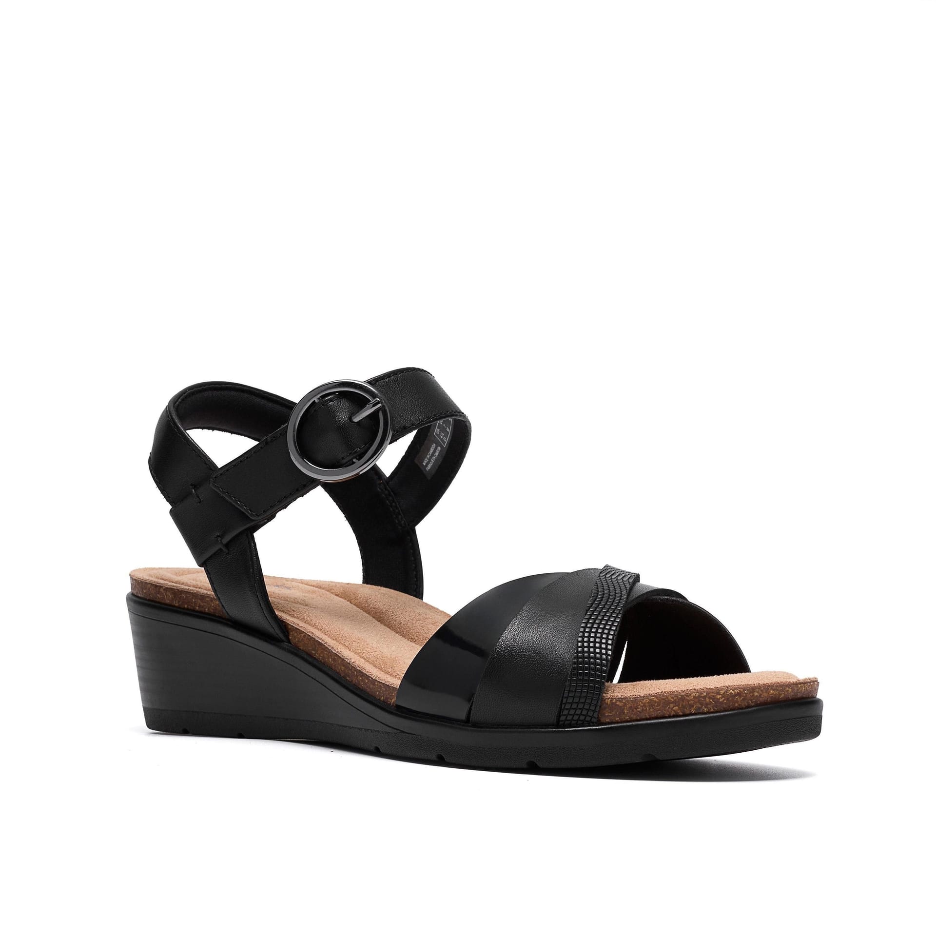 Clarks Clarks Women's Kacha Twist Black Leather Wedge Sandals - 4