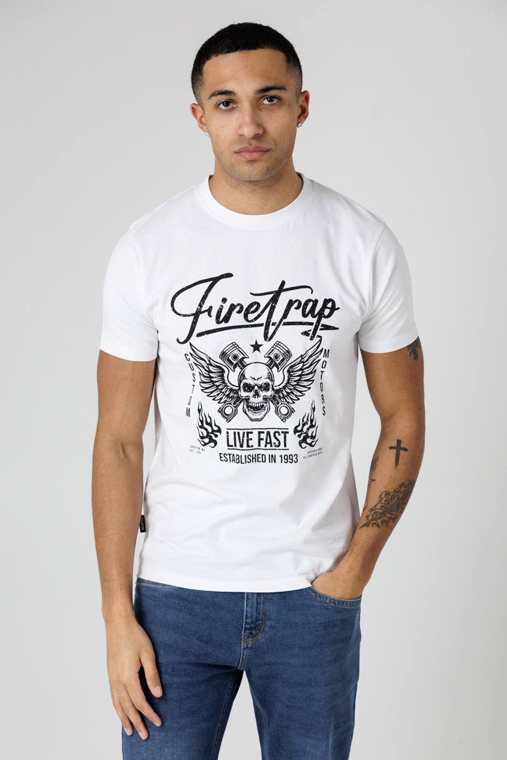 Firetrap Firetrap Men's Regular Fit Cotton Graphic Crew T-Shirt in White - 3