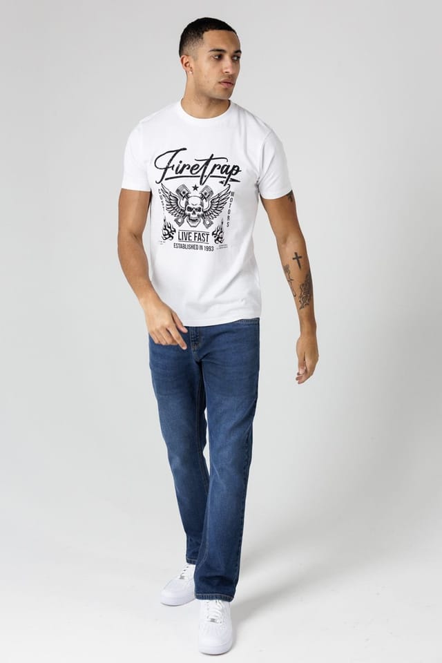 Firetrap Firetrap Men's Regular Fit Cotton Graphic Crew T-Shirt in White - 3