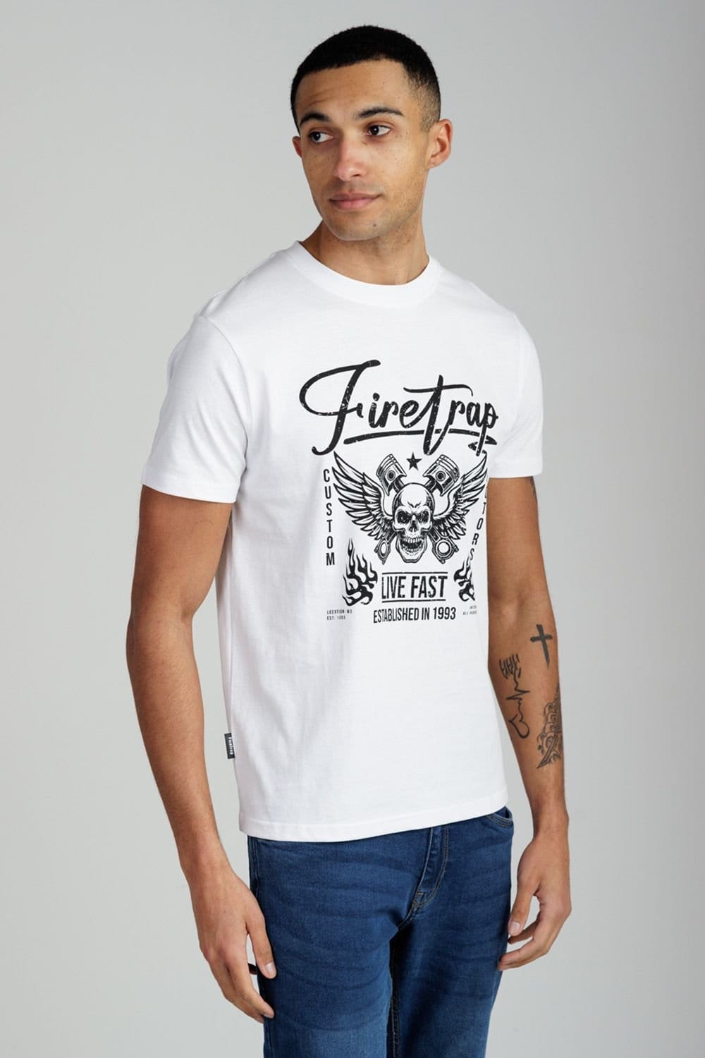 Firetrap Firetrap Men's Regular Fit Cotton Graphic Crew T-Shirt in White - 4