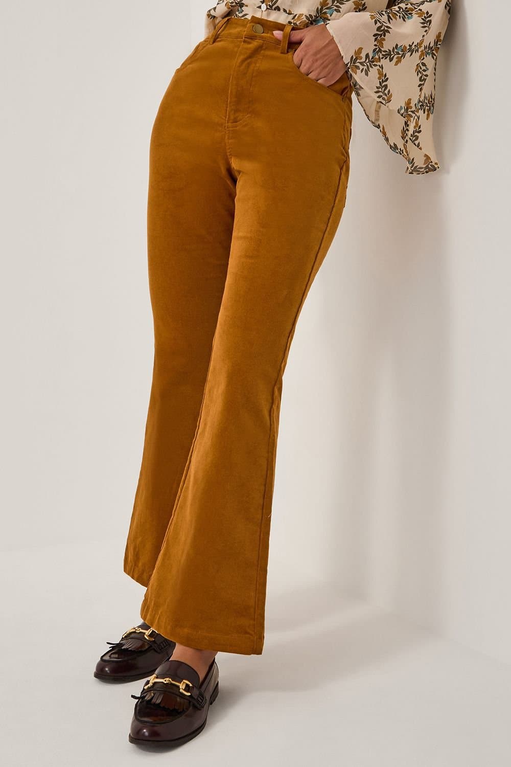 Monsoon Monsoon Women's Cassidy Corduroy Flare Trousers Camel