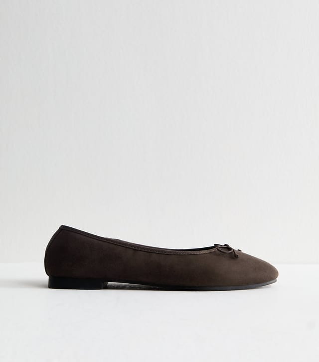 New Look Women's Wide Fit Brown Faux Suede Ballerina Flats Vegan New Look - 3