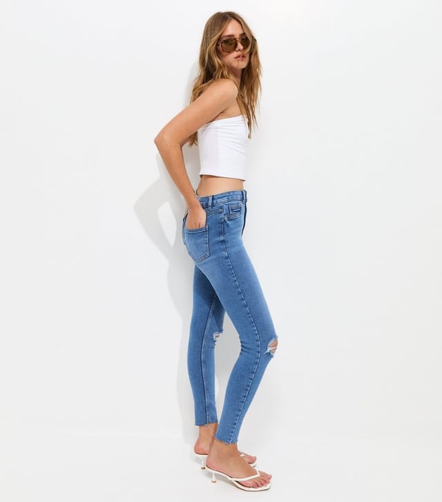 New Look Women's Blue Ripped Hallie Skinny Jeans New Look - 2