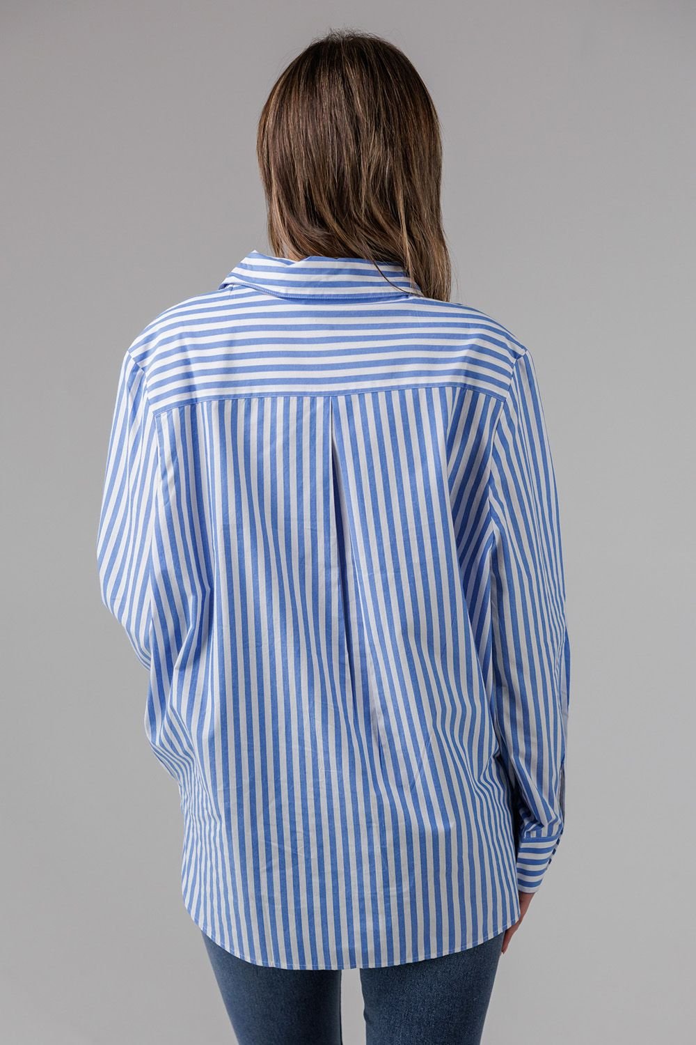 French Connection French Connection Women's Cotton Relaxed-Fit Long Sleeve Striped Popover High-Low Hem Shirt in Blue - 2