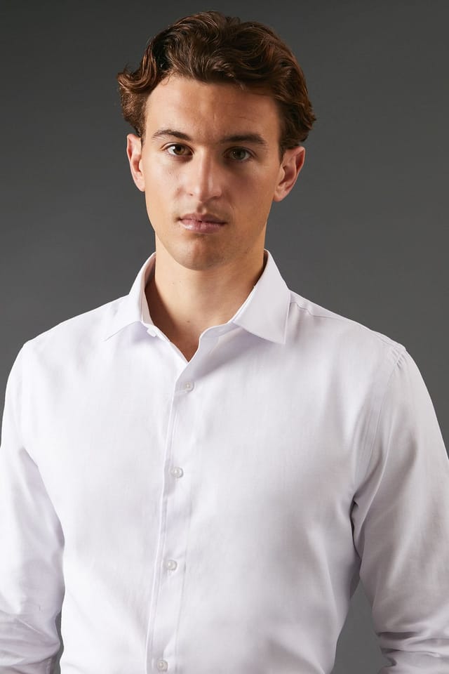 Burton Burton Men's Slim Fit Long Sleeve Herringbone Shirt in White - 2