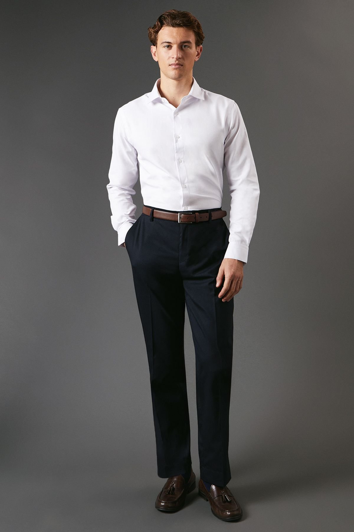 Burton Burton Men's Slim Fit Long Sleeve Herringbone Shirt in White - 4