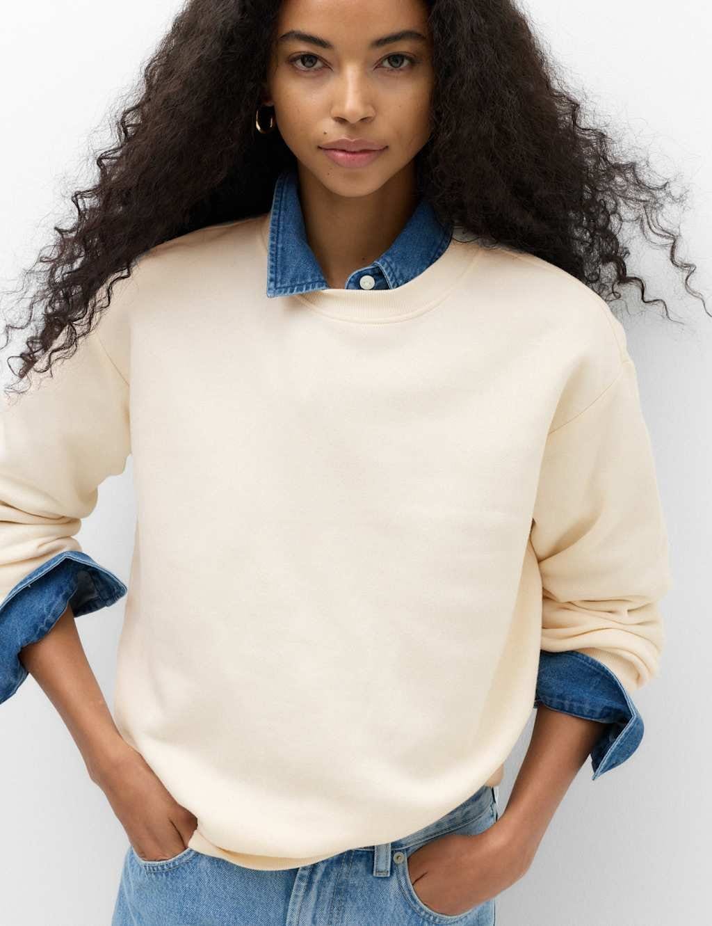 M&S Cotton Rich Crew Neck Sweatshirt Vanilla