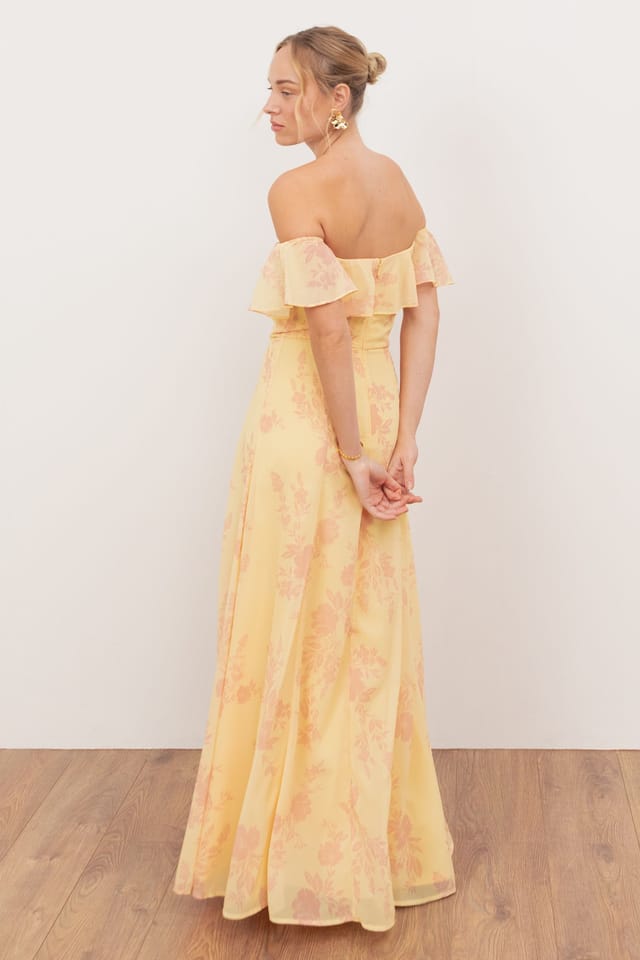 Anaya with Love Anaya with Love Women's Floral Print Bardot Maxi Dress in Yellow - 2