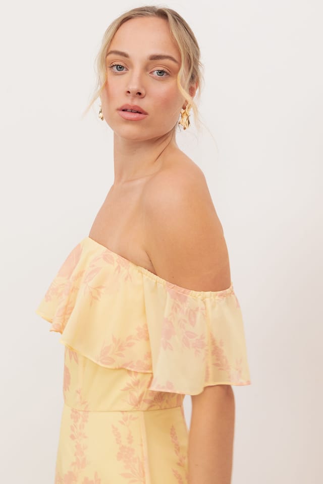 Anaya with Love Anaya with Love Women's Floral Print Bardot Maxi Dress in Yellow - 3