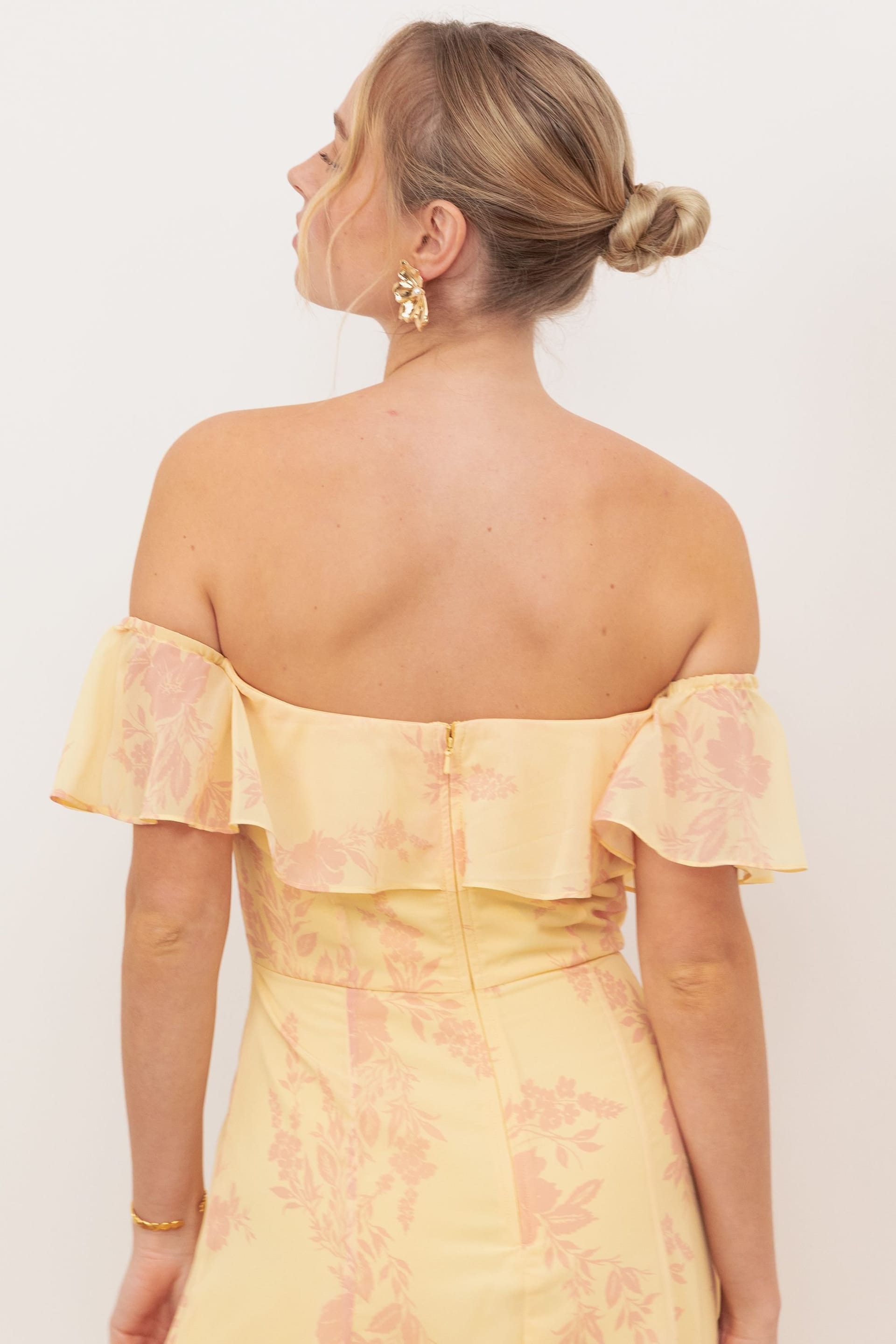 Anaya with Love Anaya with Love Women's Floral Print Bardot Maxi Dress in Yellow - 4