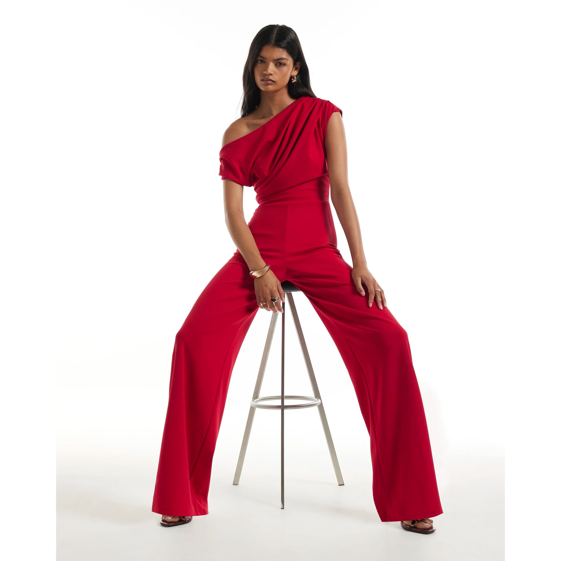 River Island River Island Womens Red Asymmetric Drape Neck Jumpsuit